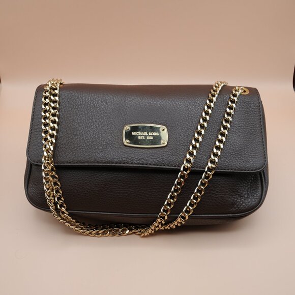 Michael Kors Purse on Chain, Chocolate Brown/Gold - Picture 1 of 9